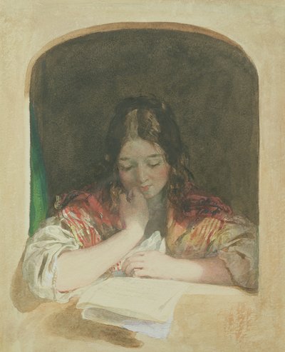 Girl Reading at a Window by Karoly or Charles Brocky